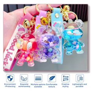 Acrylic quicksand Liquid Floating Cute Bear Keychain For Keys ID Badges Card Wallet Phone, schoolbag pendant, cute doll, key pendant, car key pendant, cute pendant, Valentine's Day gift for Women Girls Men Boys Kids