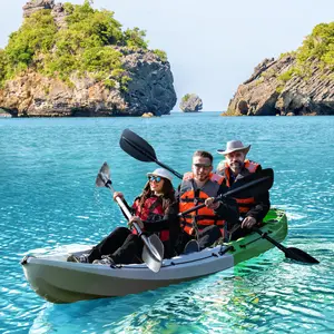 Stable Perch-On-Top Fishing Kayak for 2-3 Adults – 12.14FT Hard Shell, 600LBS Capacity, Includes Paddle, Comfortable Seat, Waterproof Hatches, UV-Protected HDPE, Ideal for Lake, River, Ocean