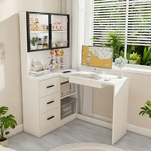 Computer Desk with Glass Cabinets & Built-In LED Lights, Corner L-Shaped Office Desk with USB Charging Ports, Keyboard Tray, Ergonomic Design for Home and Corporate Workspaces(White)
