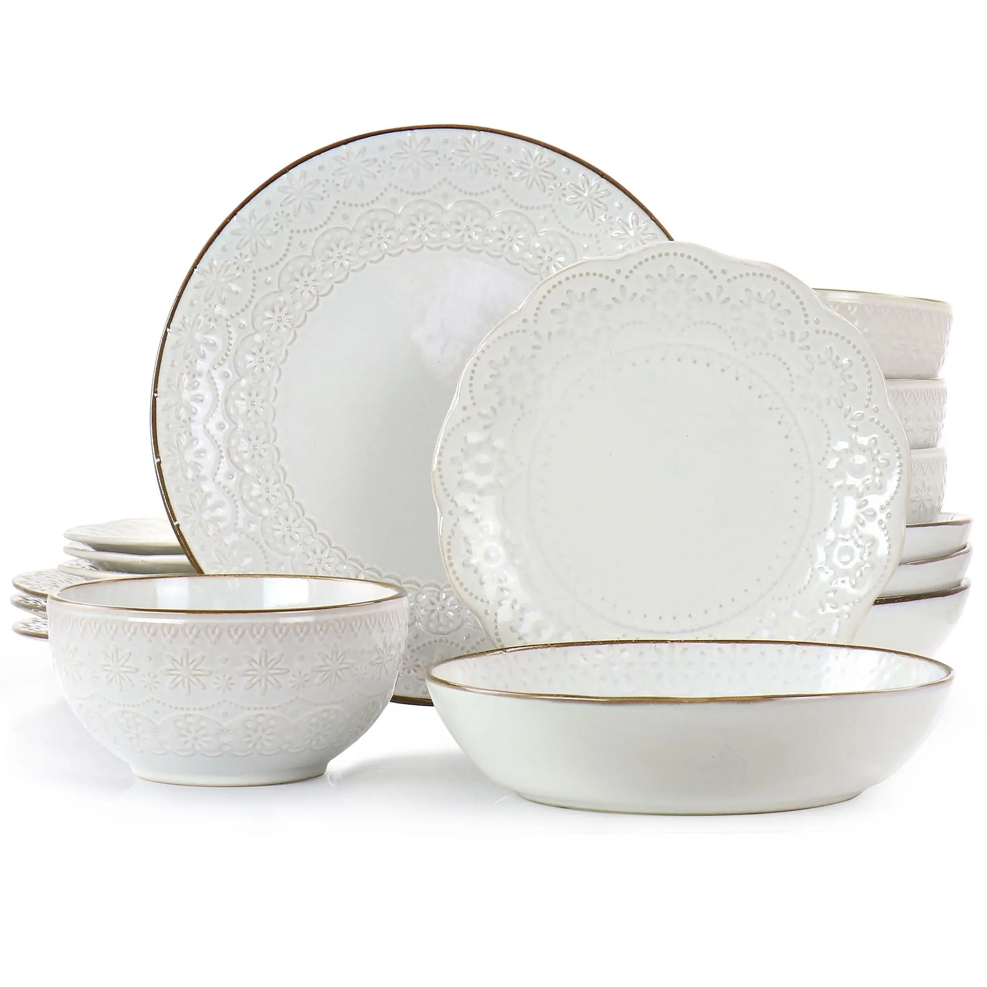 Elama Countess 16-Piece Double-Bowl Stoneware Dinnerware Set Elama Countess 16-Piece Double-Bowl Stoneware Dinnerware Set