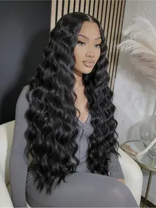 32 Inch Long Black Wavy 13x4 Lace Front Wig Heat Resistant Synthetic Hair Natural Black Pre Plucked Natural Hairline Free Part for Women Daily & Party Use