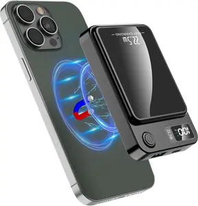 Digital Power Display 10000 mAh Wireless Magnetic Power Bank for iPhone & Android Phones, Compact and Portable Charger Chargeable Smartphone Battery