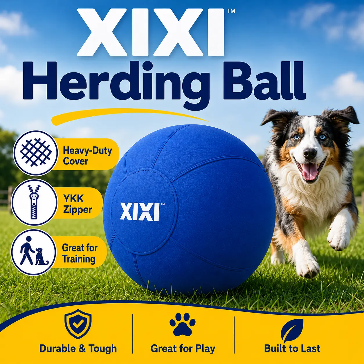xixiPup Multi-Size Large Backyard Dog Ball Toy, Built to Last Oxford Fabric Cover Durable Heavy-Duty Interactive Herding Chase Toy for Open-Space Play, 18/22/25 in Complete Set (18 in Option Included), 18 Inch