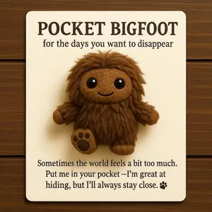 Pocket Big Foot Plush Toy, Huggable Encouragement Animal Mini, Cute Emotional Support Gift Doll with Positive Cards, Soft Cuddly Gift, Soft Stuffed Animals, Soft Adorable Stuffed