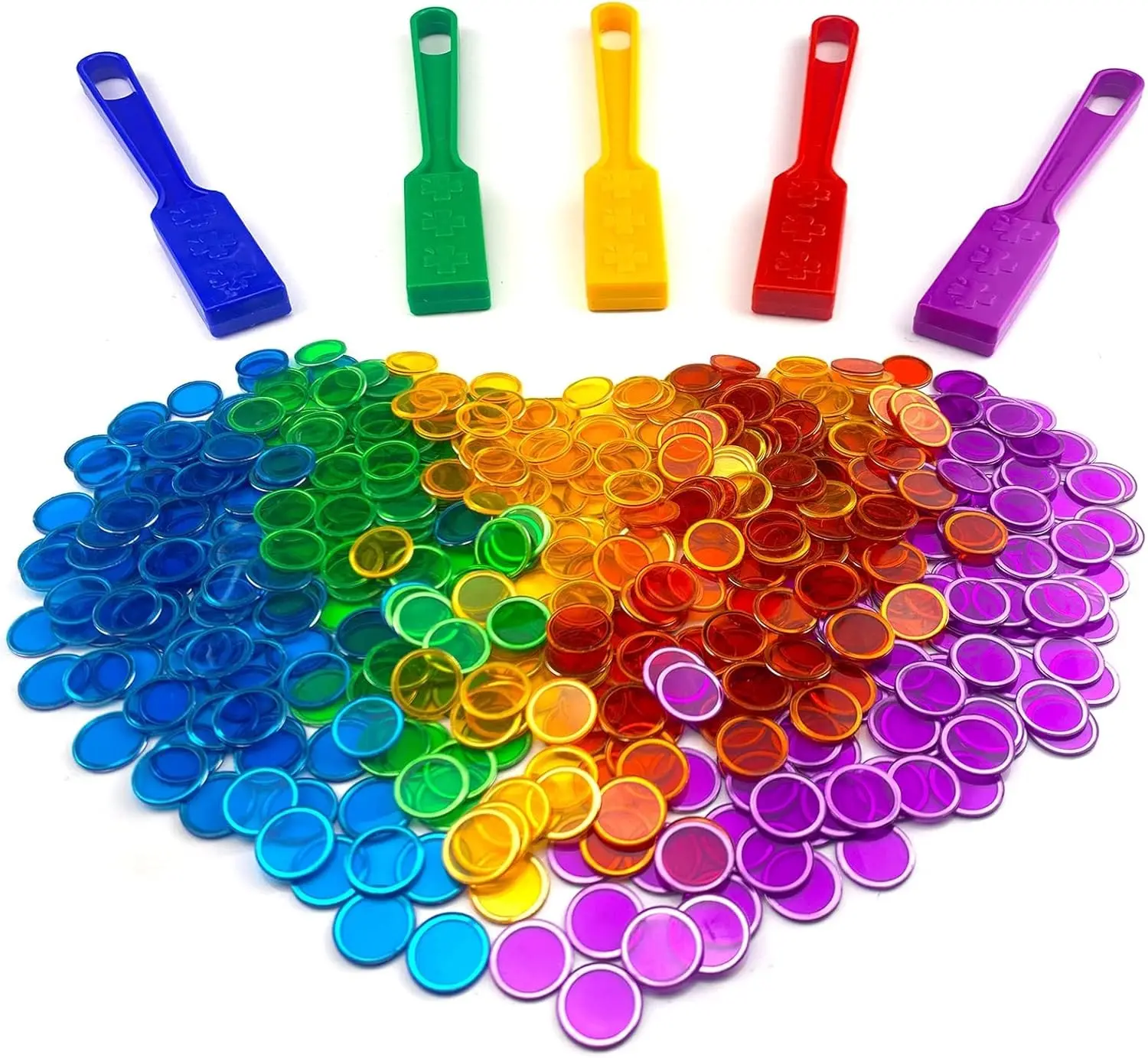 Educational STEM Magnetic Wands & Bingo Chips Game Tokens Kits - 5 Pack Wands with 500 Metal Chips for Learning, Sensory Bins, Science Counting & Sorting