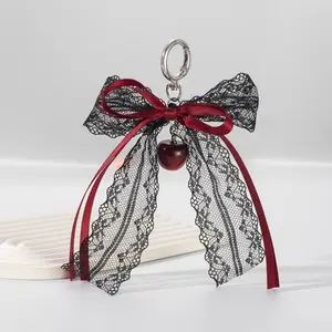 ChicBag Haven Valentine Gift Cherry Lace For Women Girls Elegant Black Red Bow Zinc Alloy Butterfly Bag Charm Christmas All Season Accessory