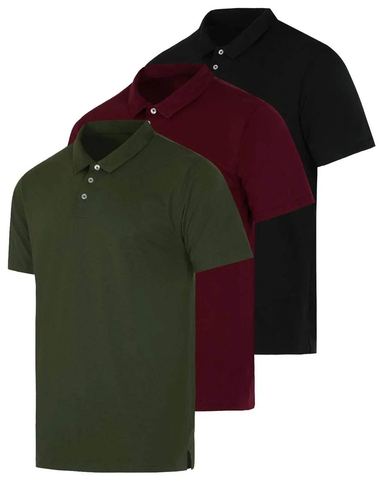 Real Essentials 3 Pack: Men's Casual Jersey Cotton Short Sleeve Quick Dry Breathable Polo Shirt - (Available in Big & Tall)