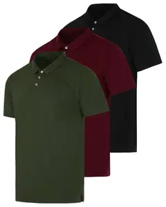 Real Essentials 3 Pack: Men's Casual Jersey Cotton Short Sleeve Quick Dry Breathable Polo Shirt - (Available in Big & Tall)