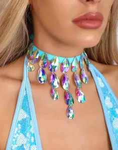 Blue Iridescent Gem Necklace for Women - Perfect Festival Accessory