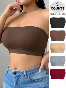 Women's Plus Size Strapless Seamless Crop Top, Comfortable Breathable Elastic Fit Bandeau Bra, All-Season Wear, Perfect Inner Layer, Unlined Breathable Bra