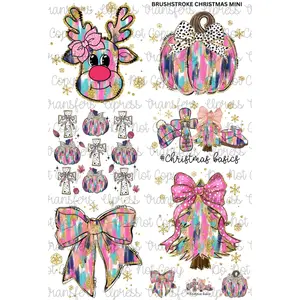 Brushstroke Christmas  Mini DTF Transfer Gang Sheet 24.5" Wide x 36" Long Direct To Film Trendy Vibrant Designs for Stylish Wardrobe
