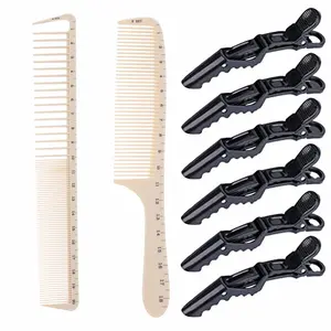 Professional Haircut Comb Set, 2 Combs + 6 Crocodile Clips, Strong Grip, Measuring Scales, Ideal for Salons and Stylists