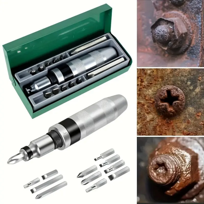 VIGEROSO 13pcs Steel Multifunctional Screwdriver Combo - Dismantling Screwdriver Kit for Kayaking Work, Shock Chisel Bits, Screw Extractor Remover (For 13 Years and Up)