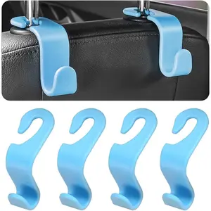 Seat Headrest Hooks, 4 count  Backseat Storage Organizer Hanger, Multifunctional Auto Headrest  Hook Universal for Handbag Purse Backpacks Bags (Light Blue)