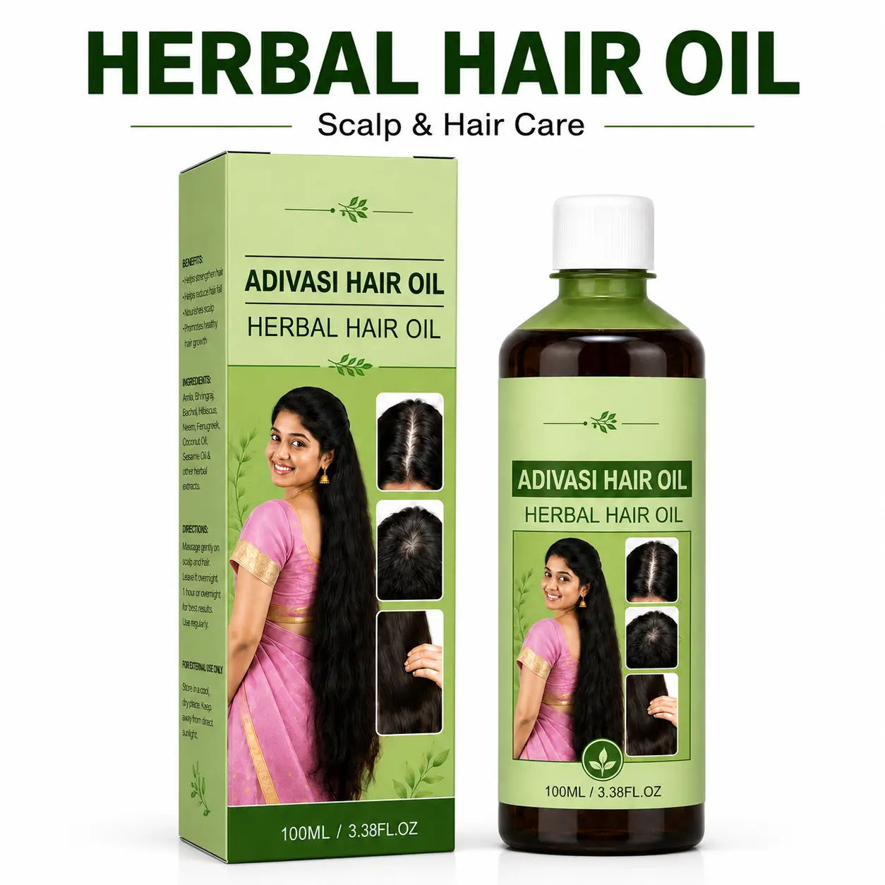 Herbal Hair Oil – Fast-Absorbing, Non-Greasy Nourishing Oil for Dry Hair, Frizz Control, Scalp Care, Shine, Moisture, Heat Protection and Healthy-Looking Hair with Rosemary