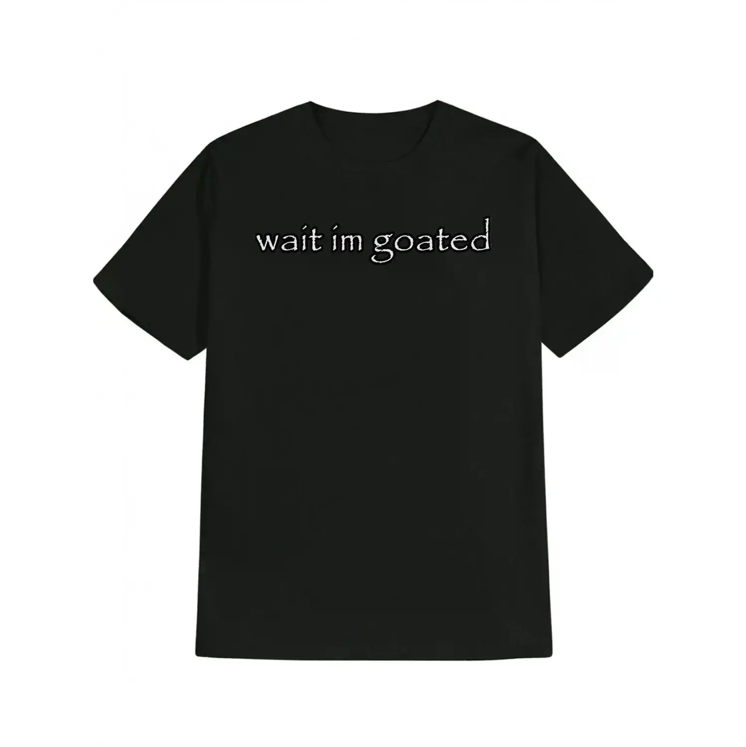 Casual Black Round Neck T-Shirt for Men Featuring Stylish Wait Im Goated Lettering
