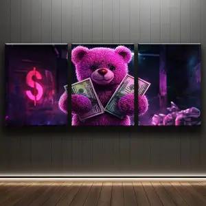 Room Decor 3pcs Set Framed Canvas Wall Art, Luxurious Wall Hangings with Dollar Bills in Bear'S Paw Design for Home, Living Room, Coffee Shop, Office Decor