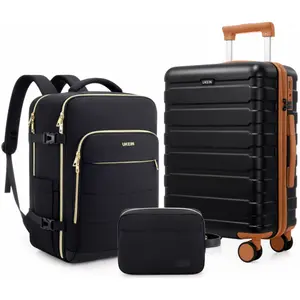 UKEIN 3-Piece Travel Set with 20" Carry-On Suitcase, Multi-Compartment Backpack & Toiletry Bag, YKK Zipper, TSA Lock, 360° Wheels, Hardshell, USB Port, #dealsforyoudays outdoorfun