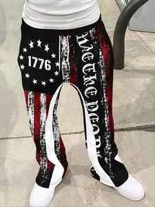 Men's Loose Fit 3D We the People 1776 Flag Print Pants, Casual Sporty Streetwear, Hip Hop Vintage Long Pants, Casual Street Style, All Seasons, Casual Streetwear Trousers