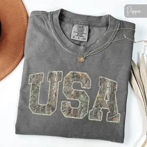 Comfort Colors Vintage USA Camo T-Shirt, Woodland Camo Sweatshirt, Patriotic Tee, Military Style Shirt, Everyday USA Graphic Tee, Unisex Style for Men and Women
