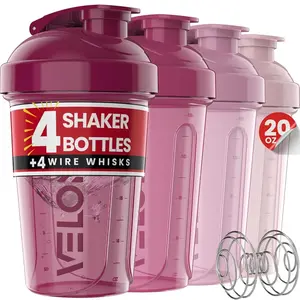 Velomix Berry Blend Protein Shaker Bottles 20 Oz 4 Pack Leak-Proof BPA-Free Dishwasher Safe for Mixes and Shakes with Secure Twist Lid and Removable Whisk Ball
