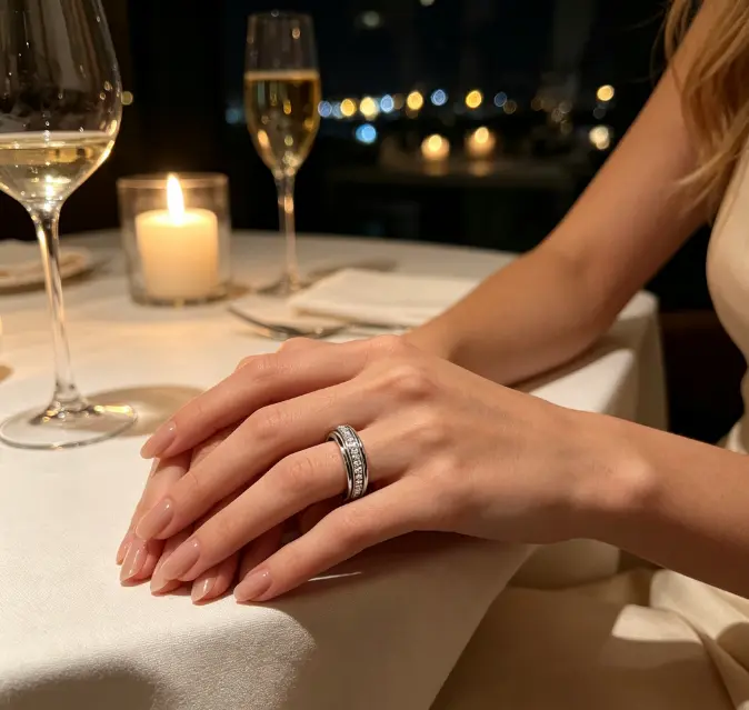 Unisex Titanium Steel Waterproof Spinner Ring - Plain, Square Cut Rhinestone Inlay, 0.7 cm Width, 7 cm Circumference, Sizes 6-7, Colorfast, Rotate Relief, All Seasons Commute Wear, Ideal Birthday Anniversary Gift Fashion Accessory