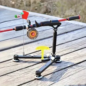4 multifunctional floats and ice fishing rod racks with signal device - portable spring fishing rod rack with flag and bell, durable zinc alloy, unguarded fishing, Halloween and Christmas gifts, fishing equipment, Fishing tackle