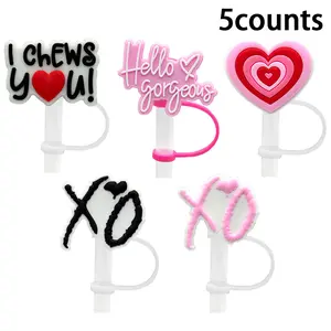 Valentine Series Straw Caps Set, Fits 10mm Silicone Straws, Reusable Dustproof Splash-Proof Covers, Ideal Valentine Gift Accessories, Drink Protectors