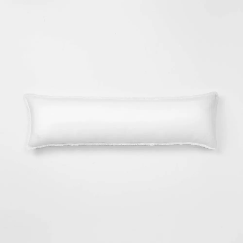 Lumbar Heavyweight Linen Blend Throw Pillow White - Casaluna: Rayon Weave Indoor Use Removable Cover