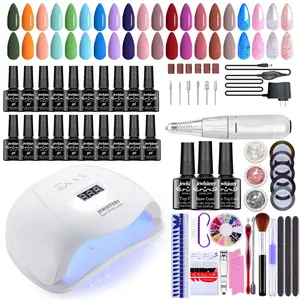 JEWHITENY Gel Nail Polish Kit With U V Light & 35000RPM Nail Drill Machine, 120W Nail LAMP, 20 Colors Gel Polish Set Nail Art Design Tools, All-In-One Gel Nail Kit Nail Care Manicure