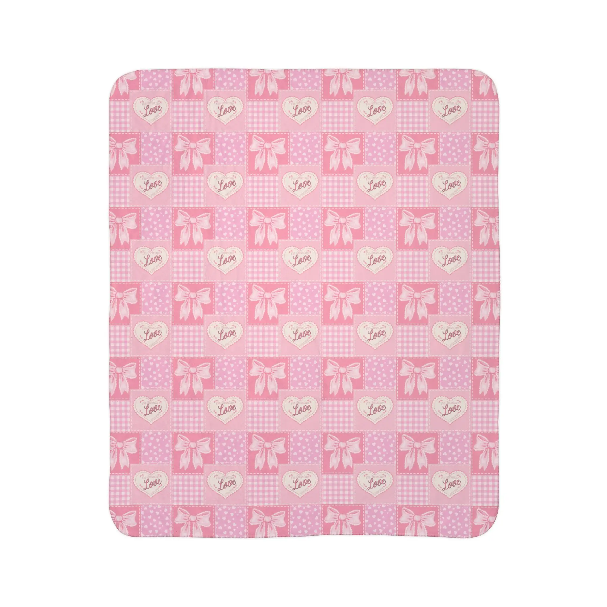 Pink Heart Patchwork Fleece Sherpa Blanket — Cozy Throw