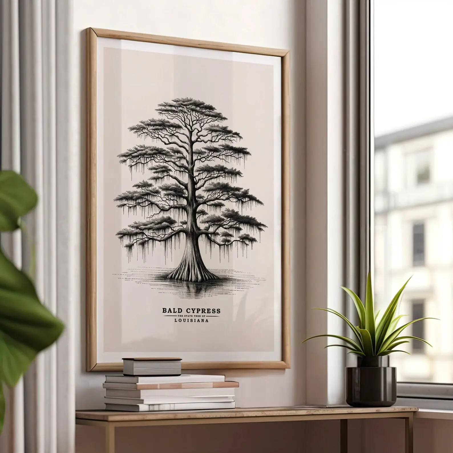 Louisiana State Tree Bald Cyprus Vintage Sketch Poster Print Botanical Art Nature Ink Drawing Gift