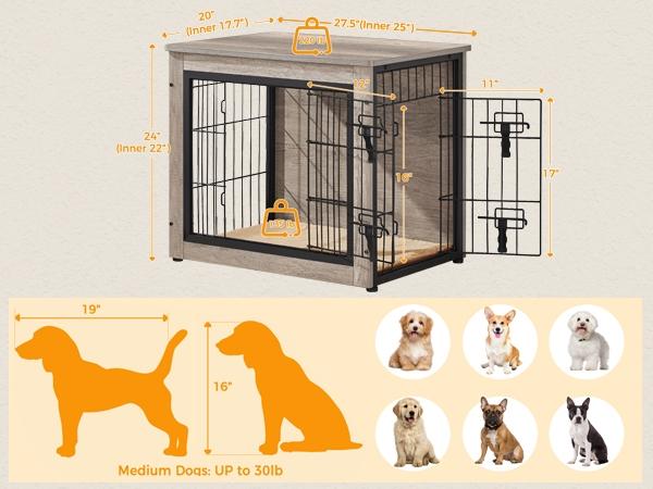 Yaheetech 27.5″W/32″W/38″W/40″W Dog Crate Furniture For Dogs, Rustic Industrial Multi-functional Wooden Dog Kennel with Anti-skid Plush Mat Yaheetech 27.5″W/32″W/38″W/40″W Dog Crate Furniture For Dogs, Rustic Industrial Multi-functional Wooden Dog Kennel with Anti-skid Plush Mat