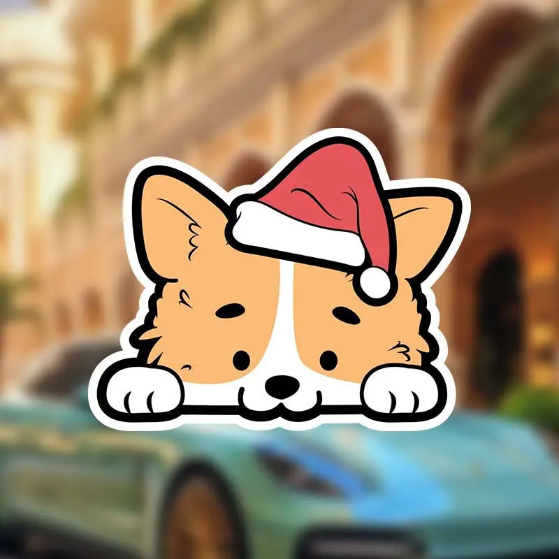 Cute Corgi Christmas Stickers - Waterproof Vinyl Car, Laptop and Other Stickers - Funny Santa Claus Hat Design, Suitable for Pet Lovers, Christmas Car Decoration, Trucks, Animal Lovers