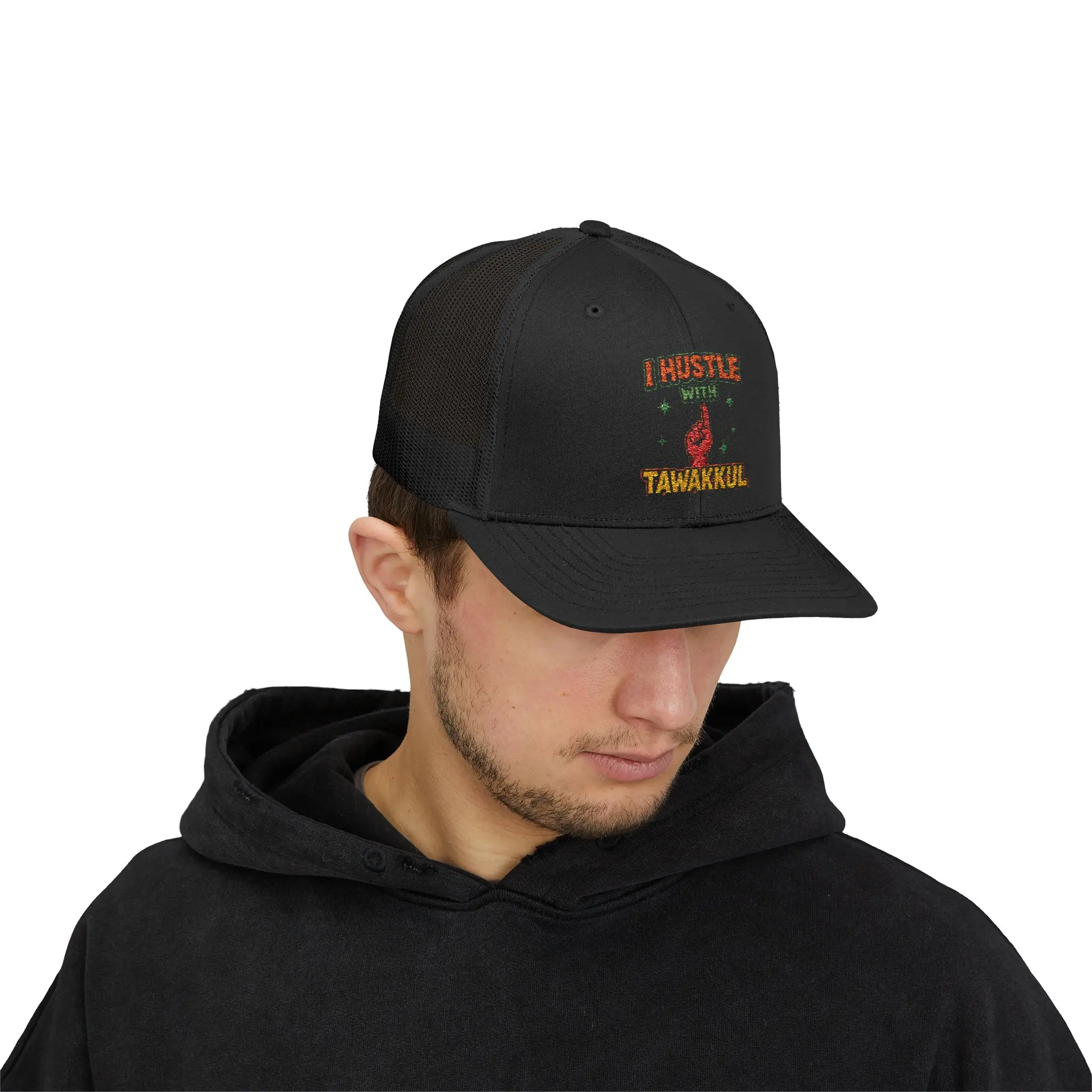 Inspirational Snapback Trucker Cap - Hustle Mentality, Adjustable Hat for Dads, Entrepreneurs, Sports, Gifts, Black Cap