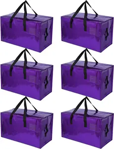6 Pack Extra Large Heavy Duty Moving Storage Bags, Waterproof Totes with Handles and Zippers for Moving Supplies, Storage Saving, Packaging Shipping and Travel (Laser Purple)