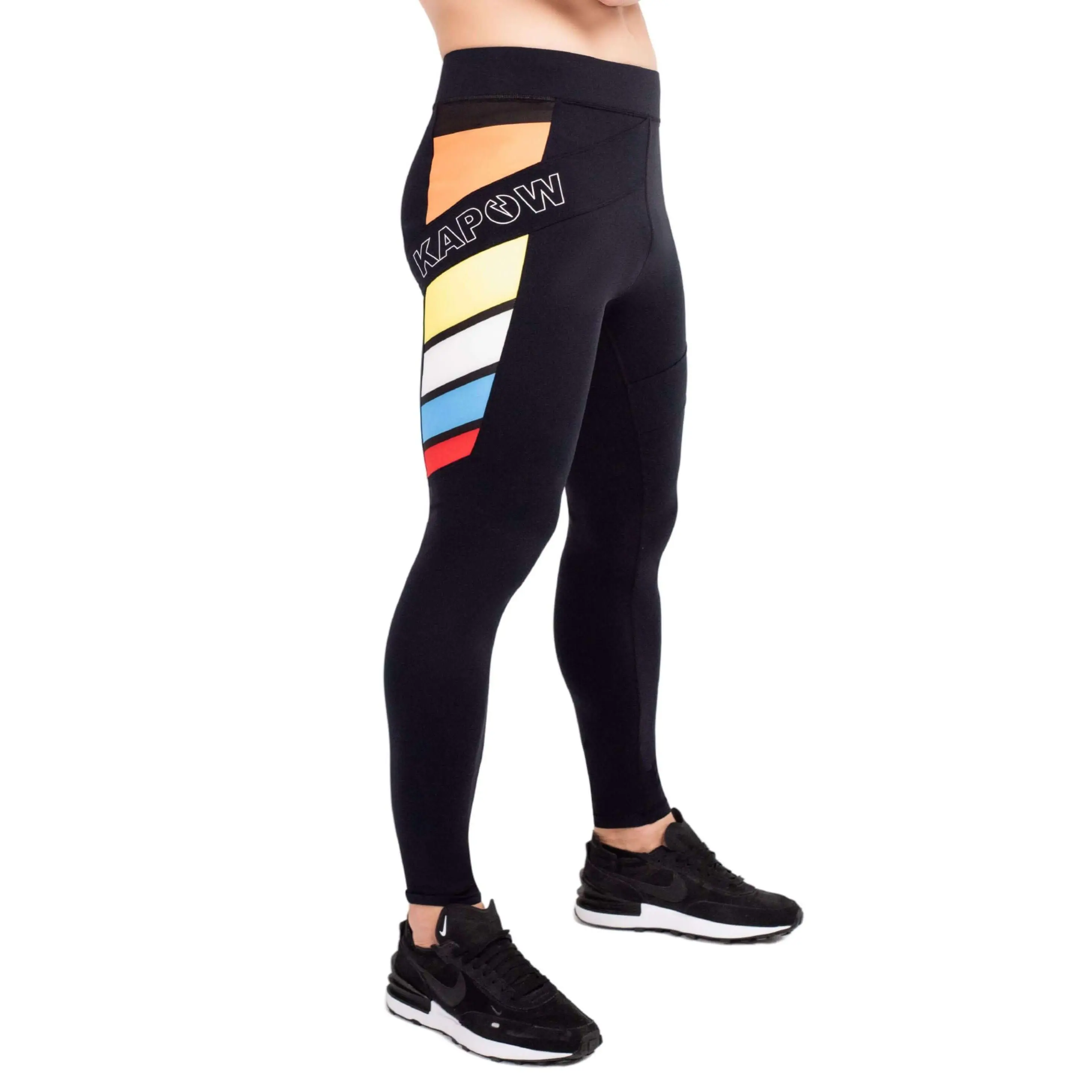 Kapow Meggings Conquest PRO Black Logo Men’s Performance Leggings Activewear with Phone + Zip Pockets | Gym, HIIT, Running & Fitness High Waist Compression Stretchy High Waist