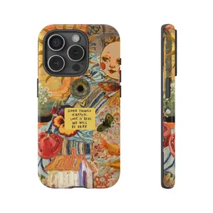 Vintage Aesthetic Tough Phone Case – Colorful Collage Design with Positive Quote, Nature Elements & Retro Art Style Phonecover, Gift for her for him, Protective