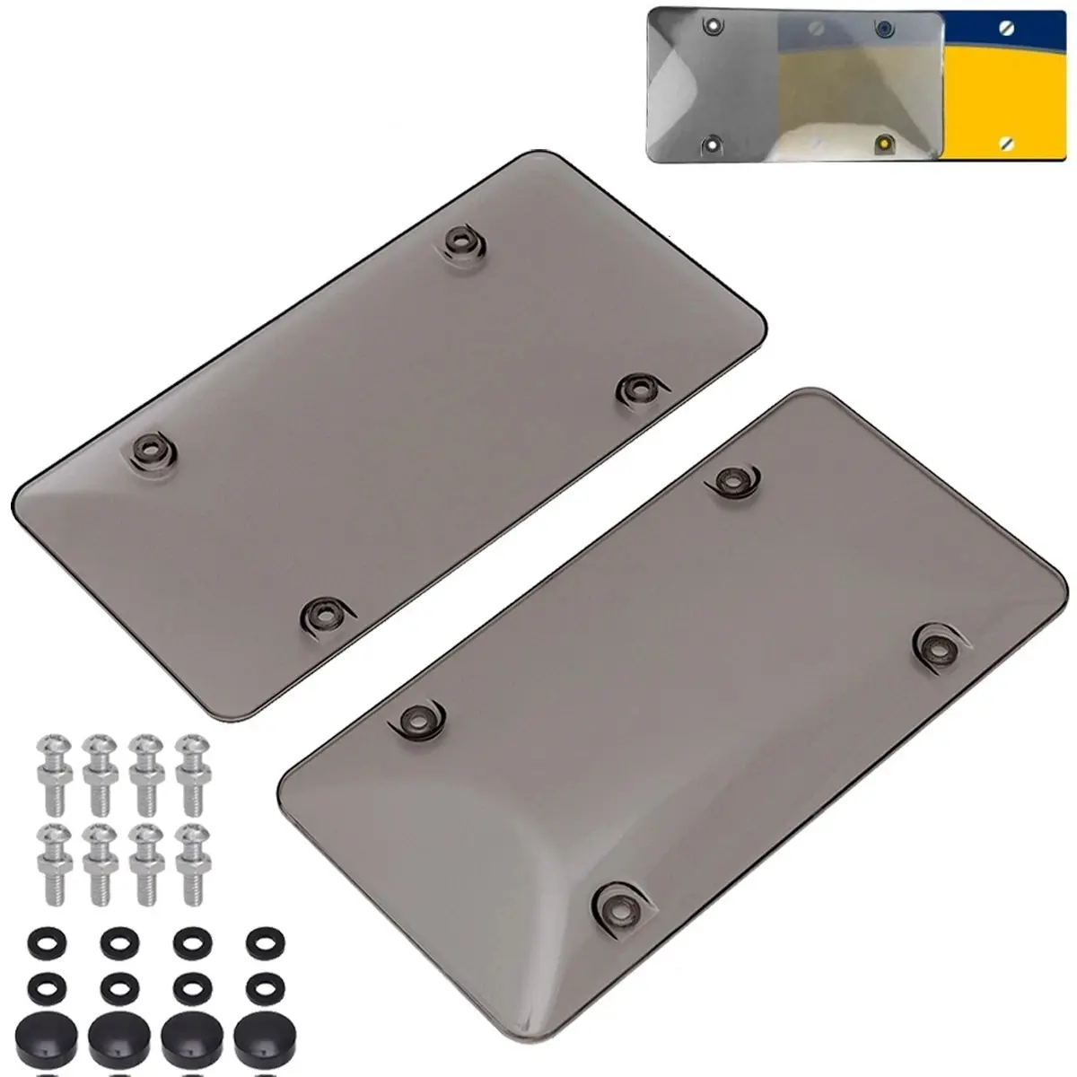 2 Pack Transparent License Plate Shield UV Protective Trim for Standard US Plates (12.32" x 6.3"),Black