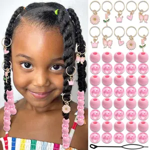 50 count  Hair Bead for Braids Cute Hair Beads Flower Braid Clips Sets AB Colors Dreadlock Beads Butterfly Braids Accessories for Girls