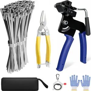 Upgraded Stainless Steel Cable Tie Gun with 200pcs 11.8inch Metal Zip Ties, Fastening and Cutting Heavy Duty Stainless Steel Zip Ties for Chain Link Fence, Exhaust Pipe Outdoor