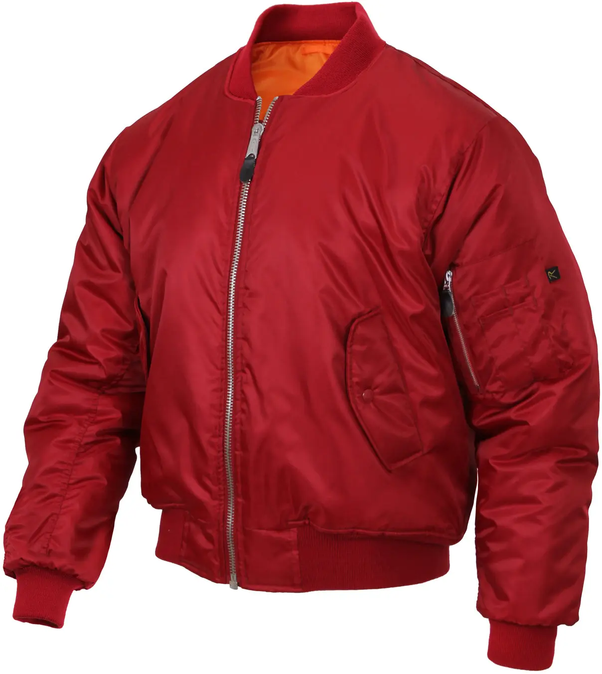 Men's US Military Style Reversible Air Force MA-1 Flight Jacket - Casual Coats with Ribbed Knit Shell, Polyester-Nylon Fabric, Soft Utility Design, Brass Zips, Pocket, Orange Sleeve, Extra Full Cut
