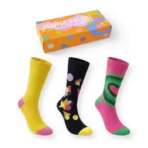 JUPICHUBI Women's Fun Crew Socks - Seamless Toe Breathable Cotton Blend, Colorful Jacquard Pattern, Single Pair or 3-Pack Gift Box