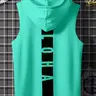 Men's Sleeveless Hooded Fitted Long T-Shirt, Casual Summer Top, Comfortable Fashion, Perfect for Daily Wear, Stylish Men's Clothing, Menswear, Fitted Tanks, Breathable Tank Tops, Vest Tops, Stretch Tank Tops