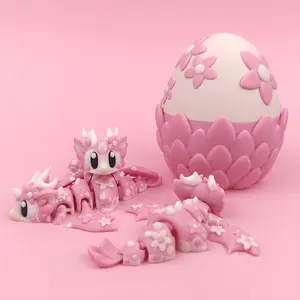 Cherry Blossom Baby Dragon with Egg  | Soft Pink Articulated Collectible | Spring Dragon Egg Fantasy Fidget