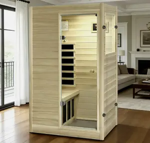 1Person Home Sauna Far Infrared Sauna Right Door Open Poplar Wood Saunas 905W