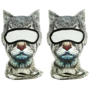 2 pack 3D Cat Ski Balaclava Sheisty Face Mask with Ears Cute Animal Ski Mask Suitable for Festivals Raves Party Outdoor Activities