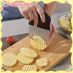 Stainless Steel Wavy Potato Slicer - Double-Blade, Finger-Safe, Press-Type, Multifunction Potato Chipper with Durable Blades for Home Kitchen Fresh Fruits, Vegetables, Salads, Double-Blade Potato Chippers, Finger-Safe Potato Chippers