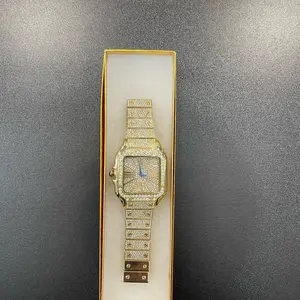 Iced Out Gold Tone Watch CZ Diamond Hip Hop Bling Square Dial Quartz Luxury Timepiece