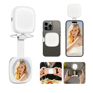 Portable Magnetic Selfie Light, Compatible With MagSafe iPhone，Phone Light With a Mirror, Adjustable For Phone Holder, 4 Lights Modes, 5 Brightness Adjustments,  Suitable For Selfies, Makeup, Live Broadcasts and Video Call Lighting, Perfect Gift For Girls